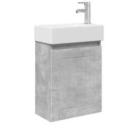 Qnhdfrt Mueble bajo lavabo con lavabo y grifo, juego de muebles de baño para baño de invitados, para colgar en la pared, lavabo de cerámica y armario bajo en color gris hormigón, 45,5 x 25,5 x 84 cm