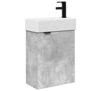 Qnhdfrt Mueble bajo lavabo para baño con lavabo y grifo, juego de muebles de baño para colgar en la pared, lavabo estrecho con armario bajo para inodoro de invitados, gris hormigón, 45,5 x 22,5 x 84