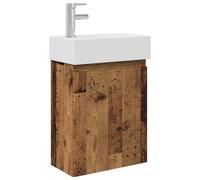 Qnhdfrt Mueble bajo lavabo para baño con lavabo y grifo, juego de muebles de baño para colgar en la pared, lavabo de cerámica y grifo mezclador, aspecto de madera vieja, 45,5 x 22,5 x 84 cm