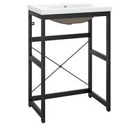 Qnhdfrt Mueble de baño con lavabo, lavabo con lavabo de cerámica blanca y estructura de metal negro, 61 x 39,5 x 83 cm
