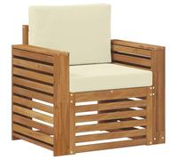 Qnhdfrt Sillón de exterior de madera de acacia maciza, sofá de jardín de 1 plaza con cómodos cojines en color crema, sillón modular individual para balcón, terraza y jardín, color natural