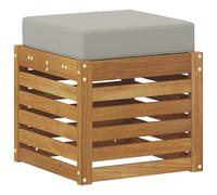 Qnhdfrt Taburete de exterior de madera de acacia natural, pequeño banco de jardín, banco de madera sin respaldo, para balcón y terraza, sofá modular, reposapiés, gris, 43 x 43 x 37 cm
