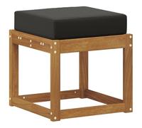 Qnhdfrt Taburete de exterior de madera maciza de acacia, taburete de jardín natural con cojín negro, reposapiés para muebles de jardín, pequeño banco de madera para balcón y terraza, 43 x 43 x 37 cm