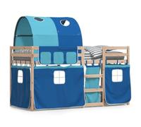 qohoio Litera con Cortinas Cama litera Matrimonio Camas literas Infantiles Madera Maciza de Pino Azul 90x200 cm - 3284019