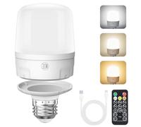 Qoolife Bombilla Recargable E27 con Mando a Distancia Magnética - 9W LED USB-C, 2000mAh para Camping/Armarios/Apagon (Paquete 1 Unidad)