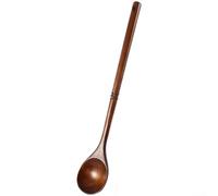 QOXEZY Cuchara de madera de punta redondeada con mango largo, para remover ingredientes delicados, para sartenes antiadherentes y ollas de fondo pesado, hecha de madera dura, acabado suave, diseño de