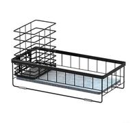 QOXEZY Organizador de fregadero de cocina con almohadilla de piedra de secado rápido | Soporte de esponja de acero al carbono para almacenamiento estable de encimera de secado rápido (negro)