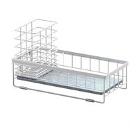 QOXEZY Organizador de fregadero de cocina con almohadilla de piedra de secado rápido | Soporte de esponja de acero al carbono para almacenamiento estable de encimera de secado rápido (blanco)