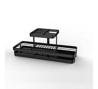 QOXEZY Soporte de metal para cepillos de dientes con bandeja de drenaje, para organizar cepillos de dientes, para mantener el espacio limpio de la encimera, construcción de acero al carbono