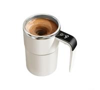 QOXEZY Taza de café automática con pantalla de temperatura, taza agitadora magnética recargable con control de temperatura en tiempo real para viajes, oficina (acero inoxidable 304 blanco)