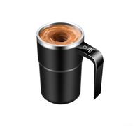 QOXEZY Taza de café automática con pantalla de temperatura, taza agitadora magnética recargable con control de temperatura en tiempo real para viajes, oficina (acero inoxidable 304 negro)