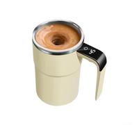 QOXEZY Taza de café automática con pantalla de temperatura, taza agitadora magnética recargable con monitoreo de temperatura en tiempo real para viajes, oficina (acero inoxidable 304 beige)