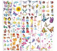 Qpout 180pcs Niños flash tatuaje, flash tatuaje temporal flor hada/disney princesa/mariposa/animal tatuaje pegatina, regalo de cumpleaños para niñas y niños,relleno de bolsa de regalo recompensa