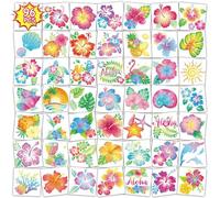 Qpout 96PCS Glitter Hibiscus Tatuajes temporales para niños y mujeres, tatuajes florales hawaianos de verano, Aloha Party Luau Beach Favors, decoraciones temáticas tropicales