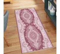 QQrunner Alfombra de pasillo lavable, vintage, antideslizante, 120 x 1500 cm, alfombra de pasillo, cocina, por metros, larga, color rosa