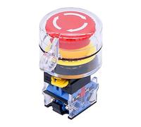 QRUYHBAJU Interruptor pulsador de Parada de Emergencia de Tipo Hongo Rojo, 22 mm, 2 NC, 10 A, 440 V, con Cubierta Protectora.