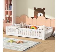 QSFCUB Cama para niños a ras del suelo 120x200 cm con protección anticaídas, cama Montessori para niños con puerta y somier, cama a ras del suelo para bebé para niños y niñas, de madera maciza, sin
