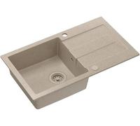 QUADRON Fregadero Beige | Tamaño 78 x 45 x 18,5 cm | Fregadero de granito CHRISTIAN 111 fregadero individual | con sifón manual y escurridor | 1 lavabo empotrable