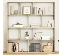 QUAHEAS Librería Sonoma Roble 132 x 29 x 141,5 cm de madera con 12 compartimentos, almacenamiento versátil para libros, DVD, revistas, ideal para salón, dormitorio, oficina