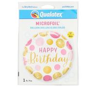 Qualatex 49164 - Globo redondo con lunares de cumpleaños, 45,7 cm, color rosa y dorado , color/modelo surtido