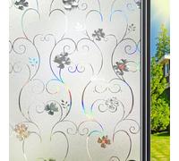 Qualsen Vinilos para Cristales Privacidad, Flores del Arcoiris, 44,3x200cm | Vinilo Ventana Privacidad, Vinilo Cristal Efecto Arcoiris con Patrón, Estática No Adhesivo Anti UV, para Casa Cocina Oficina