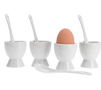 Quantio 8 unidadesJuego de hueveras para 4 Huevos y 4 cucharas para romperlos; Juego de Porcelana, Blanco