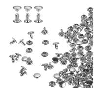 QUARKZMAN 100 Sets Doble Tapa Remaches de Cuero, Remaches Metálicos Tubulares Redondos de 6x6mm para Cuero Artesanía, Decoración de Cinturones Collares para Mascotas, Botas y Bolsos, Plata