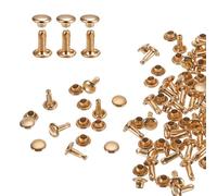 QUARKZMAN 100 Sets Doble Tapa Remaches de Cuero, Remaches Metálicos Tubulares Redondos de 6x8mm para Artesanía, Decoración de Cinturones Collares para Mascotas, Botas y Bolsos, Oro Claro