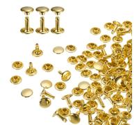 QUARKZMAN 100 Sets Doble Tapa Remaches de Cuero, Remaches Metálicos Tubulares Redondos de 9x10mm para Cuero Artesanía, Decoración de Cinturones Collares para Mascotas, Botas y Bolsos, Oro