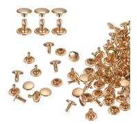 QUARKZMAN 100 Sets Doble Tapa Remaches de Cuero, Remaches Metálicos Tubulares Redondos de 9x8mm para Artesanía, Decoración de Cinturones Collares para Mascotas, Botas y Bolsos, Oro Claro