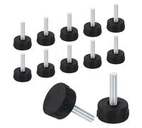QUARKZMAN 12Pcs Pies Niveladores para Muebles con Rosca M6, 24x25mm Patas Ajustables para Mesas, Deslizadores para Patas de Sillas y Taburetes, Negro
