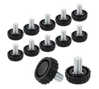 QUARKZMAN 12Pcs Pies Niveladores para Muebles con Rosca M8, 24x14mm Patas Ajustables para Mesas, Deslizadores para Nivelar Patas de Sillas y Taburetes, Negro