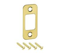 QUARKZMAN 1pcs Placa de Golpe de Puerta, Placa de Cierre de Seguridad con Kit de M4 Tornillos en Esquina Redondeada de Acero Inoxidable para Refuerzo de Marco de Puerta, 57x25.5mm, Dorado