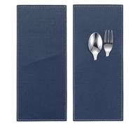 QUARKZMAN 2 Fundas de Cuero para Cubiertos Porta Cubiertos Cuchillo y Tenedor Bolsa Bolsillo de Almacenamiento de Cubiertos para Mesa de Cena Decoración de Cocina En Casa, Azul Oscuro