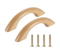 QUARKZMAN 2 Piezas Tiradores de Cajón de Madera, Separación de Orificios en Forma de Puente de 64 mm/2.5" Tiradores de Cajón de Madera de Haya para Armarios de Cocina, Cajoneras y Muebles
