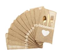 QUARKZMAN 24 Pcs Porta Cubiertos de Arpillera con Encaje, Bolsa de Yute Natural para Cubiertos de 4" x 8" Porta Cubiertos de Plata, Bolsa de Servilleta de Arpillera