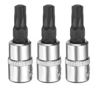 QUARKZMAN 3pcs T30 barrena Enchufe Torx 1/4" Cuadrado Accionamiento Estrella 6 Puntos Extensión Impacto Juego Manejo Tuercas S2 Y CR-V Acero Enchufe Juego Plata Negro
