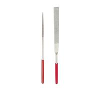 QUARKZMAN 4mm x 160mm y 6mm x180mm Aguja Lima Juego, Redonda y Plana Diamante Amolado Herramienta Rojo Plateado Tono para Metal Vidrio Piedra, 2uds