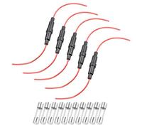 QUARKZMAN 5 Pcs Portafusibles Tipo Tornillo En Línea 6x30mm Cable Rojo Calibre 22 AWG Con 10 Pcs Fusibles De Vidrio De Acción Rápida 2A