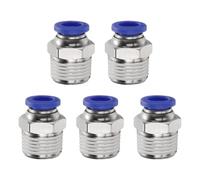 QUARKZMAN 5 Piezas de Conector Rápido de Inserción 8mm Tubo OD X 3/8" Roscado NPT Macho Recto de Cobre para Líneas de Aire En Sistemas Industriales PC8-N03, Azul