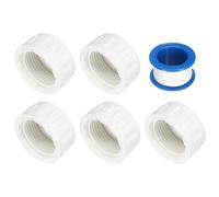 QUARKZMAN 5Pcs 1 Inch PT Roscado Hembra PVC Tapa Para Tubería, Tapones Drenaje Agua, Accesorios Enchufe Para Tubería Con Cinta Para Líneas Suministro Calentadores Agua, Fontanería, Blanco