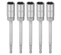 QUARKZMAN 5pcs Llave de Vaso Hexagonal, 15mm Impacto Casquillo para Taladro 1/4" Vástago 150mm Extra Largo Cr-V Métrica Punta Tornillo Ajustador para Atornillador Eléctrico Mecánico Tuercas