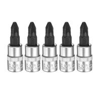 QUARKZMAN 5pcs PZ2 barrena Enchufe 1/4" Cuadrado Phillips Ranurado Extensión Impacto barrena Juego Conducción Tuerca Potencia S2 Y CR-V Acero Trinquete Plata Negro
