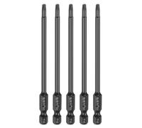 QUARKZMAN 5pcs T15 Torx Destornillador Punta, Barrena Magnética de Seguridad 1/4" Vástago Hexagonal con Agujero Antimanipulación Acero S3 6 Estrella Puntas Pulido Espejo, 100mm Largo