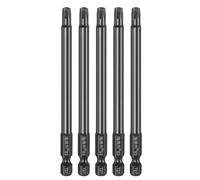 QUARKZMAN 5pcs T27 Torx Destornillador Punta, Barrena Magnética de Seguridad 1/4" Vástago Hexagonal con Agujero Antimanipulación Acero S3 6 Estrella Puntas Pulido Espejo, 100mm Largo