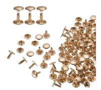 QUARKZMAN 60 Sets Doble Tapa Remaches de Cuero, Remaches Metálicos Tubulares Redondos de 10x10mm para Artesanía, Decoración de Cinturones Collares para Mascotas, Botas y Bolsos, Oro Claro
