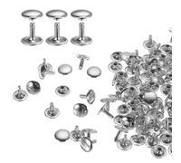 QUARKZMAN 60 Sets Doble Tapa Remaches de Cuero, Remaches Metálicos Tubulares Redondos de 12x12mm para Cuero Artesanía, Decoración de Cinturones Collares para Mascotas, Botas y Bolsos, Plata