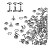 QUARKZMAN 60 Sets Doble Tapa Remaches de Cuero, Remaches Metálicos Tubulares Redondos de 9x10mm para Cuero Artesanía, Decoración de Cinturones Collares para Mascotas, Botas y Bolsos, Plata
