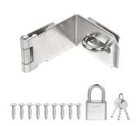 QUARKZMAN Cerradura De 90 Grados | Cerradura De Bisagra En Ángulo Recto De Acero Inoxidable 201 De 5 Pulgadas, Bordes Suaves, Incluye Candado Y 9 Tornillos | Para Gabinete, De Plateado