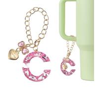 QUARKZMAN Charm De Letra Para Stanley Tumbler Cup, Charm De Accesorios Con Letra Inicial C De Corazón Y Lazo Con Rhinestones Brillantes Para Tazas Con Asa U Otras Tazas De Agua Para
